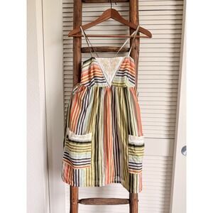 Valleygirl Striped Mini Dress Multicolor Embroidered Boho Sun Dress Size 8